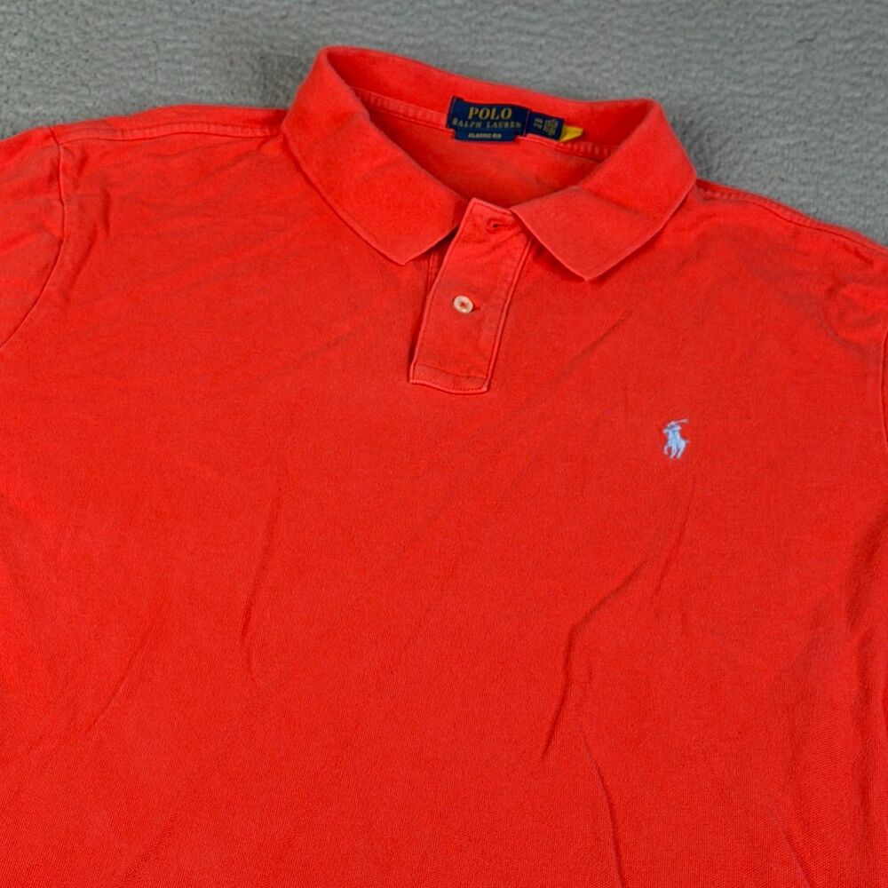 POLO RALPH LAUREN Shirt Mens  XXL Red Short Sleeve Blue Pony Logo Classic Fit